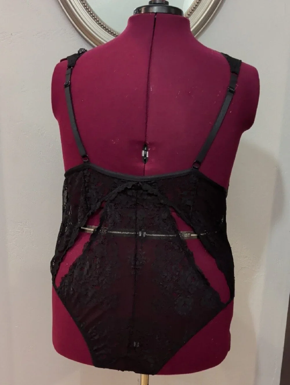 Sheer Black Lace Chemise Bodysuit with Crisscross Straps